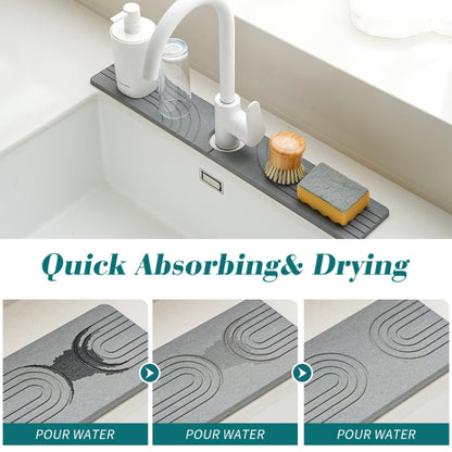 Faucet Sink Drying Mat Diatomaceous Earth Stone Splashproof Absorbent Sink Drainage Mat, Color: K02 White(60x10cm) by bashfashion