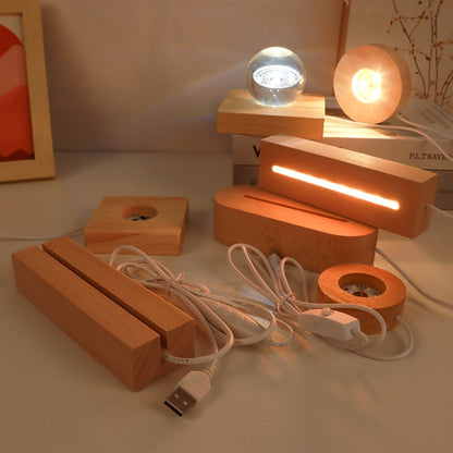 LED Light Solid Wood Luminous Base for Resin Art Acrylic Glass Lights Rectangular Slot 20cm(Three-color Light) by bashfashion