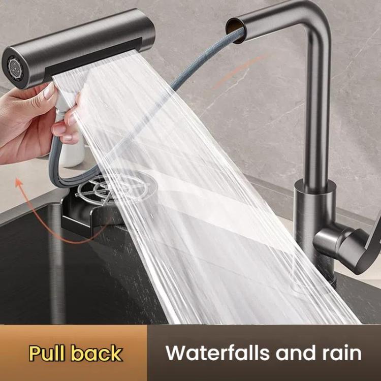 Pull-out Version 4 Modes Waterfall Kitchen Faucet Single Hole Hot/Cold Water Mixer Tap for Sink Silver by bashfashion