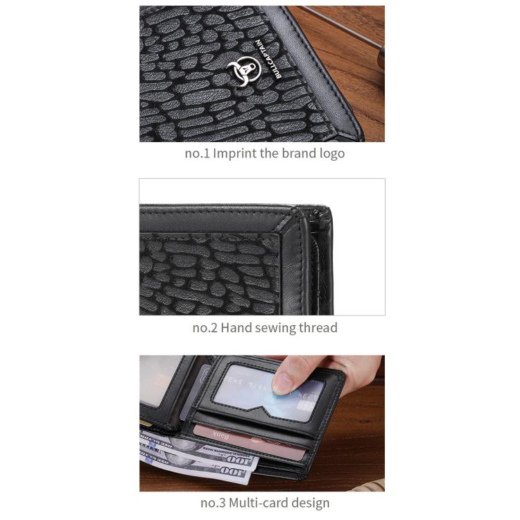 BULL CAPTAIN 07 RFID Anti-theft Top-layer Cowhide Multiple Card Slots Wallet(Black Leopard Print) by BULL CAPTAIN