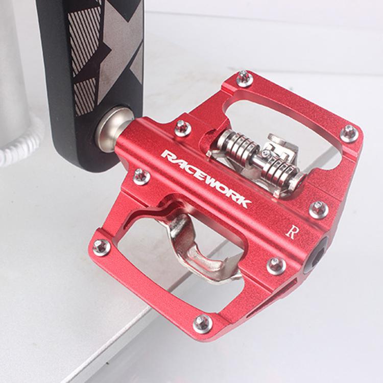 RACEWORK RK213 1pair Mountain Bike SPD + Flat Pedal Self-locking Dual-purpose Pedal(Red) by RACEWORK