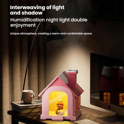 500ML Portable Mini Snow House Humidifier USB Desktop Snowman Colorful Ambient Light Air Humidifiers, Size: Rechargeable(Brown) by bashfashion