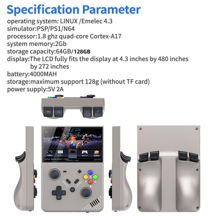 R43 Pro Handheld Game Console 4K HD 4.3-Inch Screen Home Portable Video Game Player, Spec: Translucent Black 128G by bashfashion