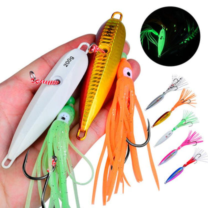 80G PROBEROS LF159 Luminous Bearded Squid Hook Slow Cranking Road Runner Iron Plate Bionic False Bait(B) by PROBEROS