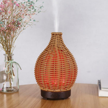 5V USB 100ML Hollow Rattan Ultrasonic Humidifier & Aromatherapy Diffuser with 7-Color LED Lights(Black) by bashfashion