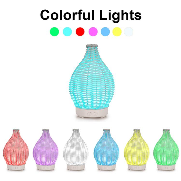 24V EU Plug 100ML Hollow Rattan Ultrasonic Humidifier & Aromatherapy Diffuser with 7-Color LED Lights(Dark Wood Grain) by bashfashion